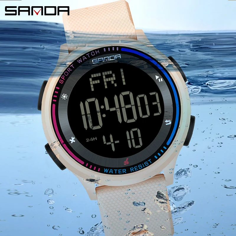 Reloj SANDA para hombre con múltiples funciones, cronómetro para deportes al aire libre, movimiento Digital resistente al agua, relojes LED con alarma electrónica de muñeca para hombre