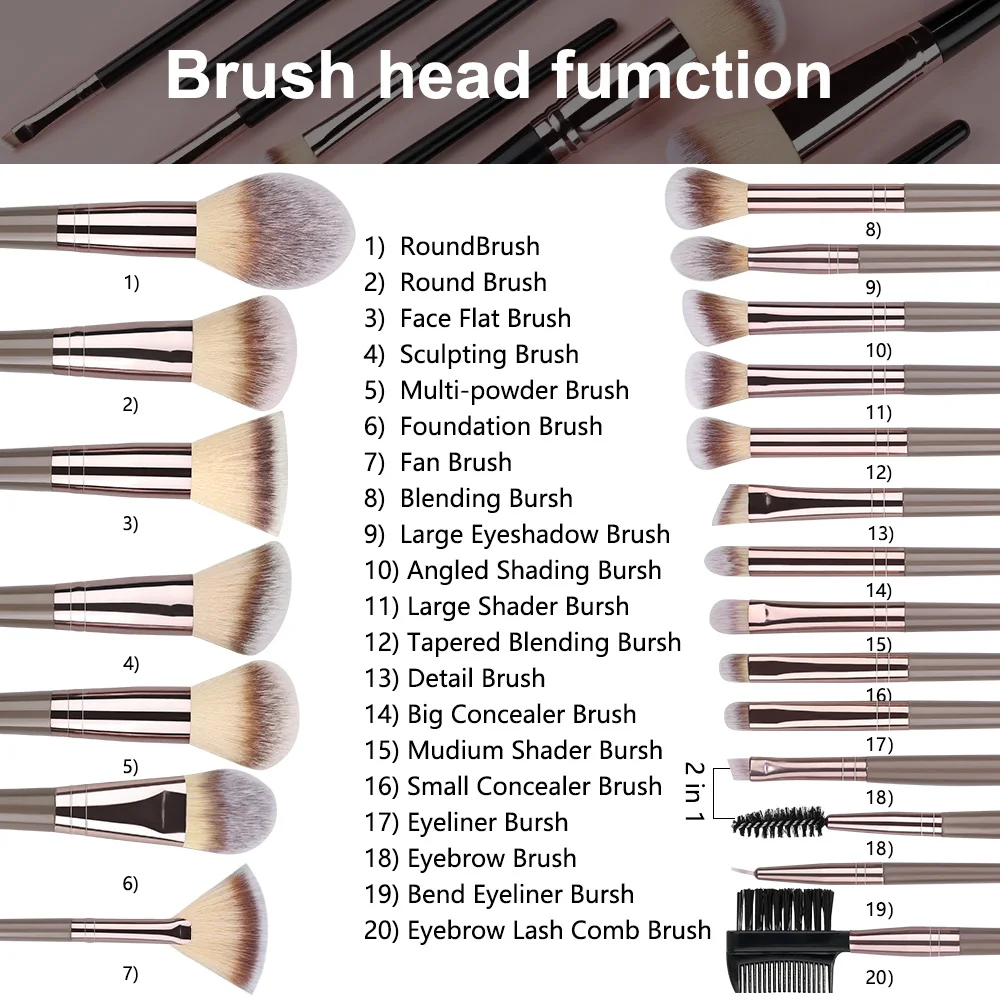 Juego de brochas de maquillaje de 1-20 piezas, sombra de ojos, base, colorete, resaltador, corrector, herramienta de belleza femenina, esponjas de belleza, esponjas para pulgar