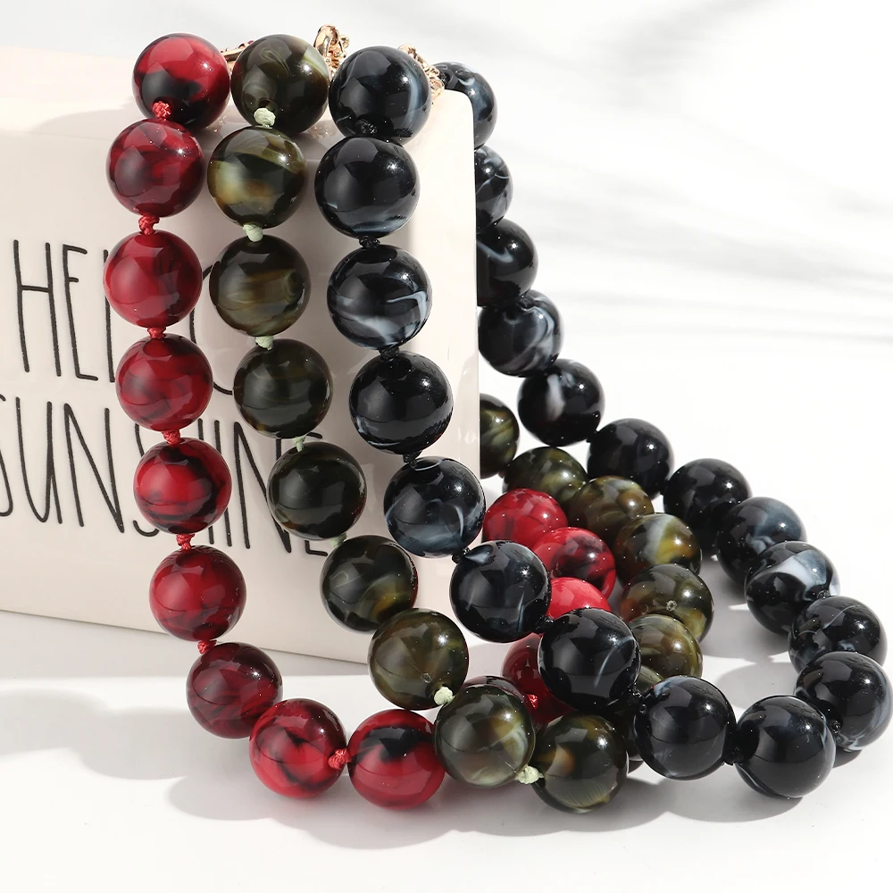 Gargantilla de cuentas redondas grandes Multicolor a la moda para mujer, collares de nudo hechos a mano con cuentas geométricas acrílicas, regalos de joyería