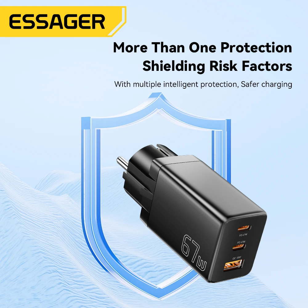 Essager GaN USB tipo C cargador 67W 45W 33W KR enchufe de la UE carga rápida para Samsung iPhone 16 15 14 Pro Huawei teléfono portátil Chagers