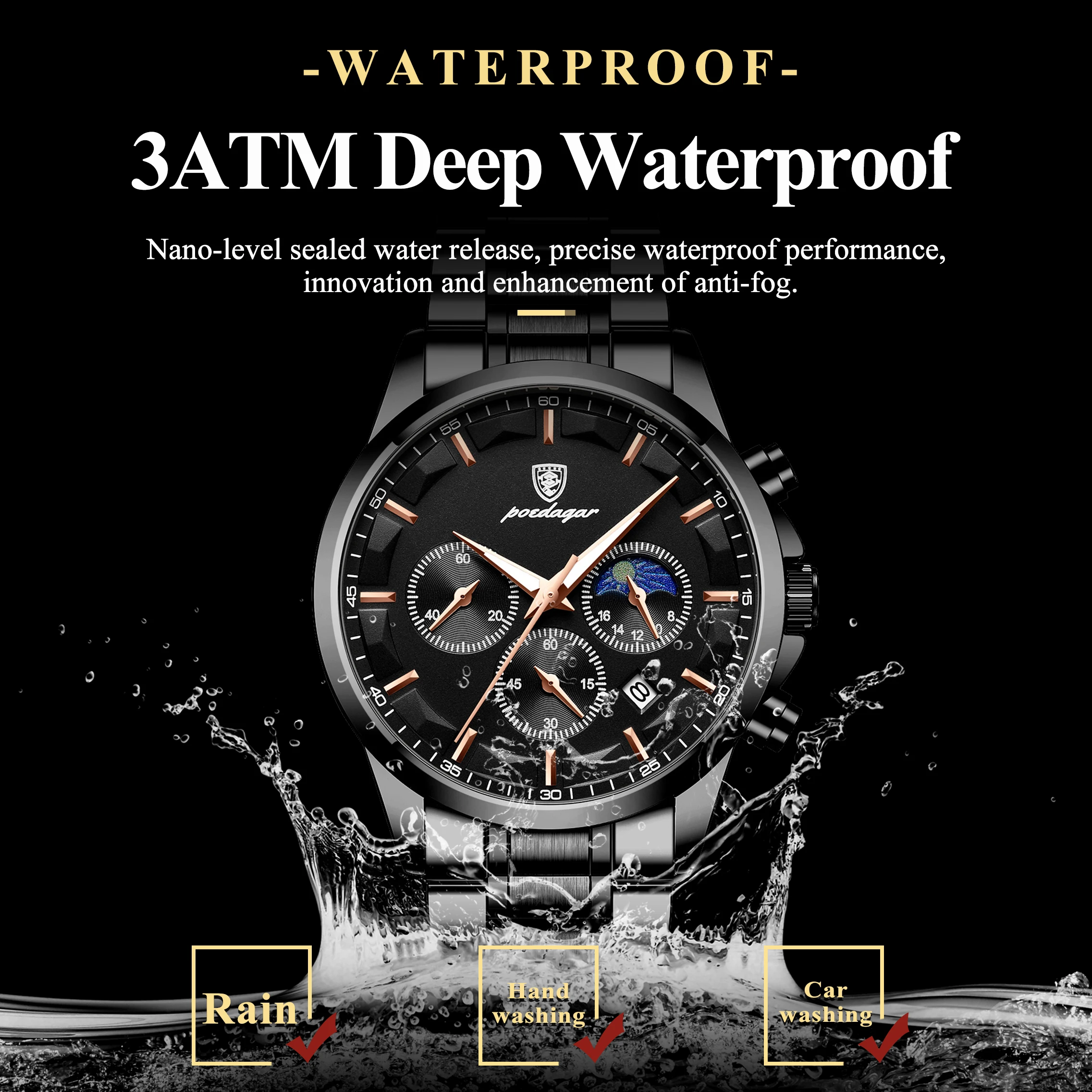 Relojes POEDAGAR para Hombre de Negocios, Resistentes al Agua, Luminosos, de Acero Inoxidable, Reloj de Pulsera de Moda para Hombre, Cronógrafo, Fecha, Reloj de Cuarzo