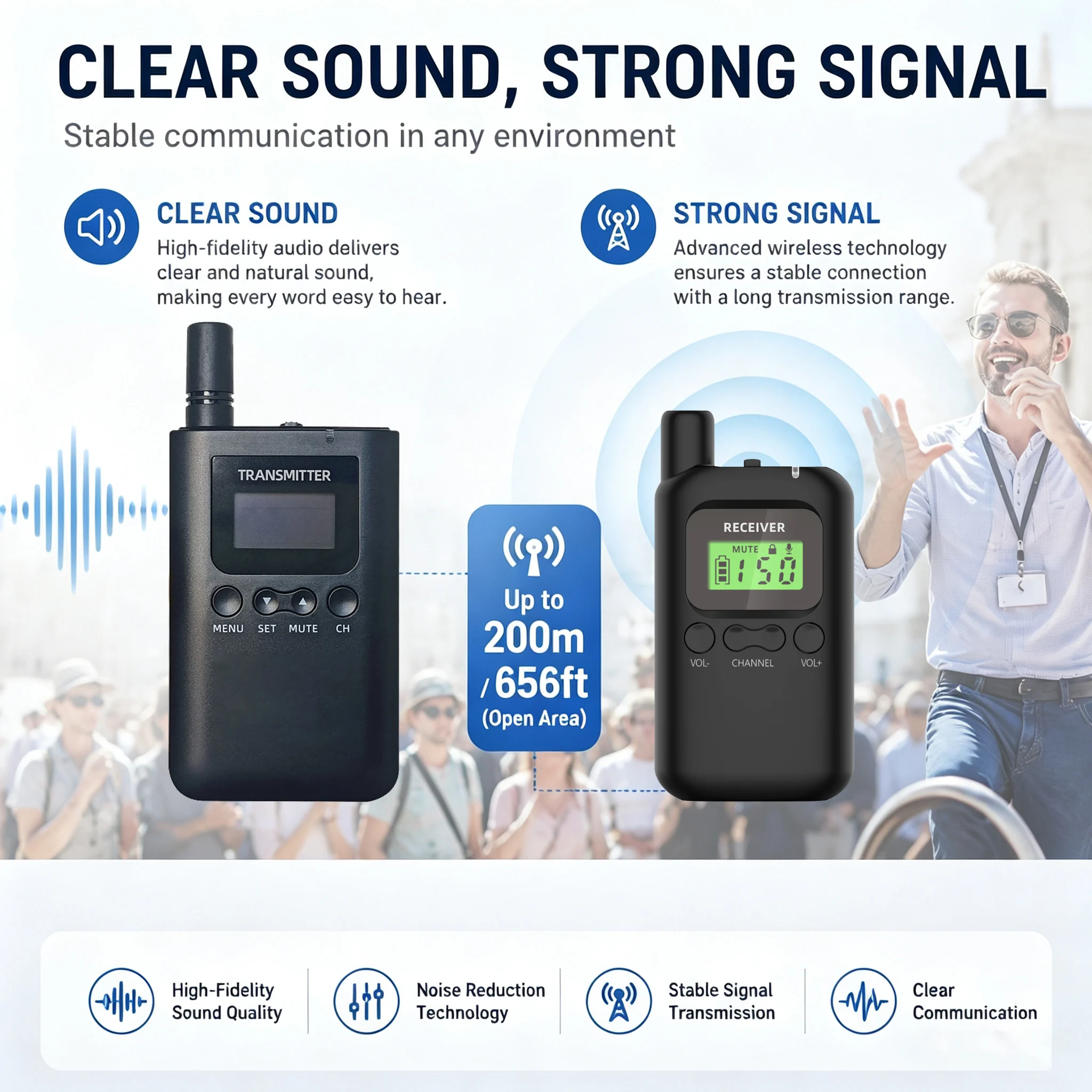 Sistema de Guía Turístico Inalámbrico UHF con Señal Fuerte para Agencias de Viajes, Capacitación, Enseñanza, Conferencias e Interpretación Simultánea