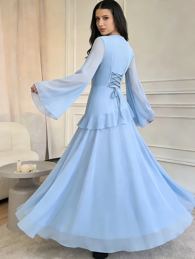Novedades Primavera/Verano 2026: Vestido Maxi de Gasa con Mangas Acampanadas para Mujer — Un Vestido de Noche Elegante y Delicado