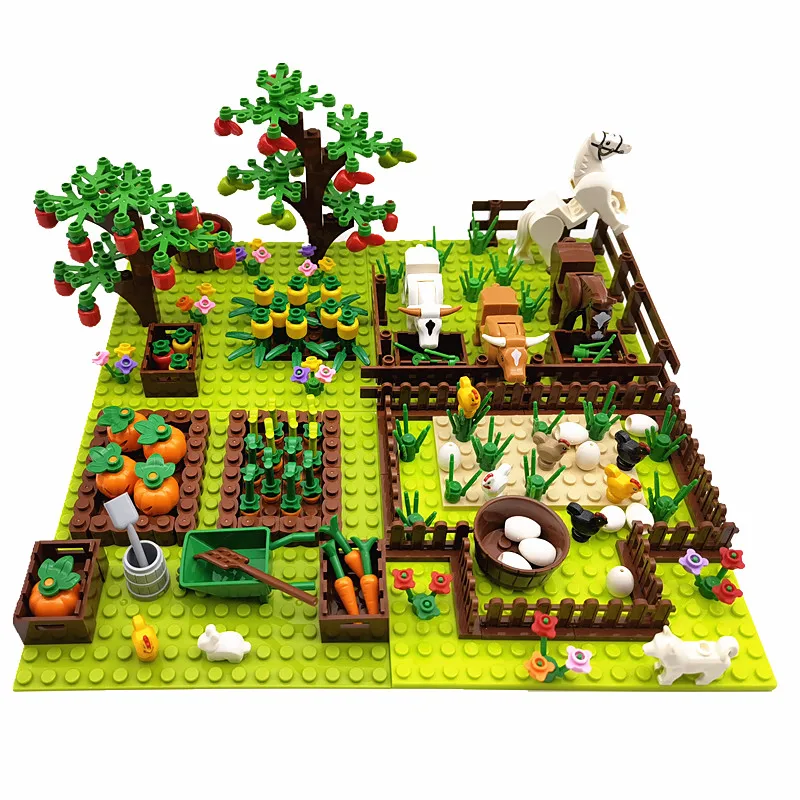 MOC-bloques de construcción de animales de granja para niños, Juguetes clásicos compatibles con bloques, placa Base, Juguetes para niños