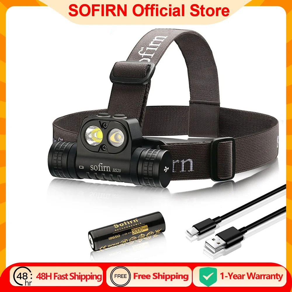 Linterna Frontal LED Recargable USB C SOFIRN HS20 2300lm, Potente Linterna Frontal 18650 con Luz de Enfoque y Luz de Ambiente, Interruptor Dual e Indicador