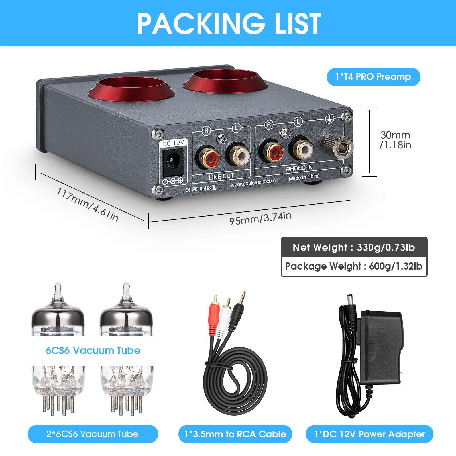 Preamplificador de Audio Douk Audio Mini con Válvulas, Amplificador de Auriculares, Preamplificador de Audio Estéreo HiFi para Teléfono/Tocadiscos/MP3