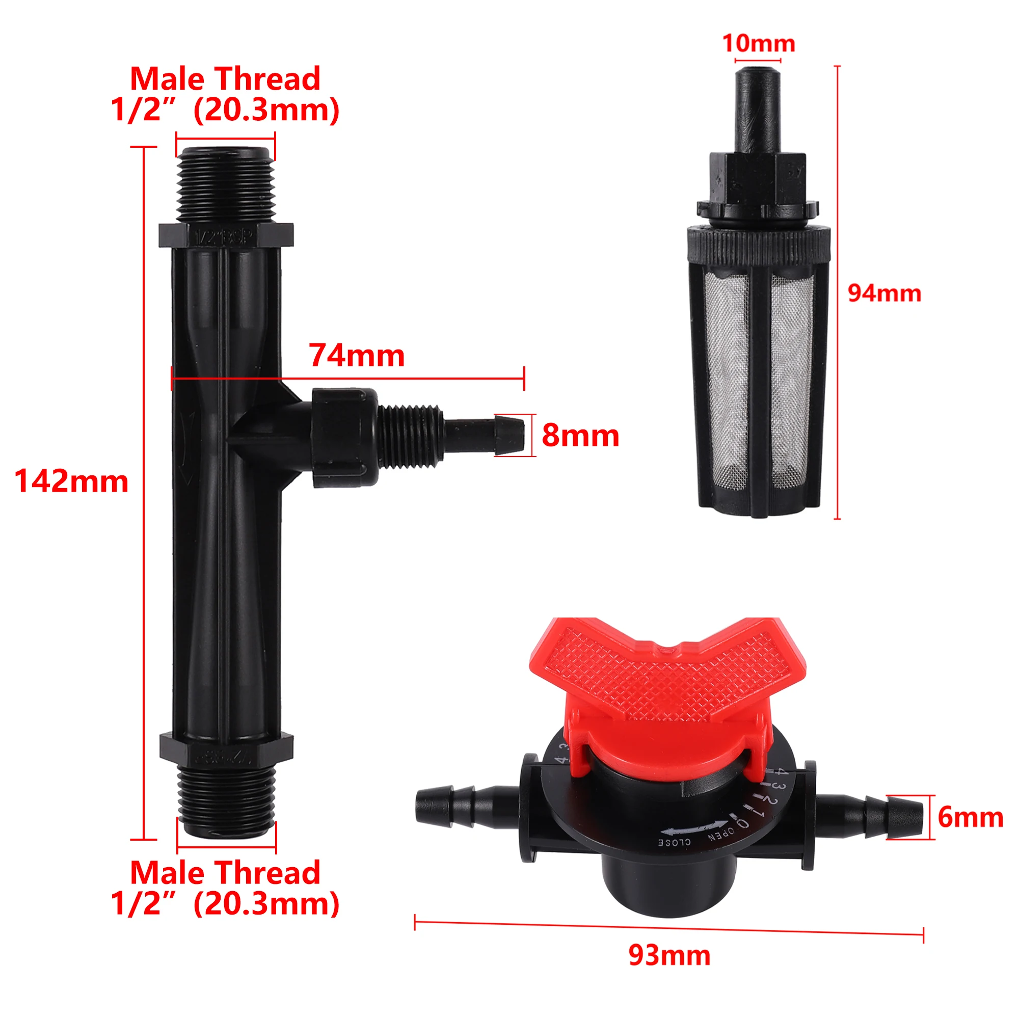 Kit de tubo de jeringa Venturi de 1 "1, 5", filtro de tubería de agua de 4/7mm con filtro de interruptor de conector de agua de jardín roscado de 1/2 '' a 3/4"