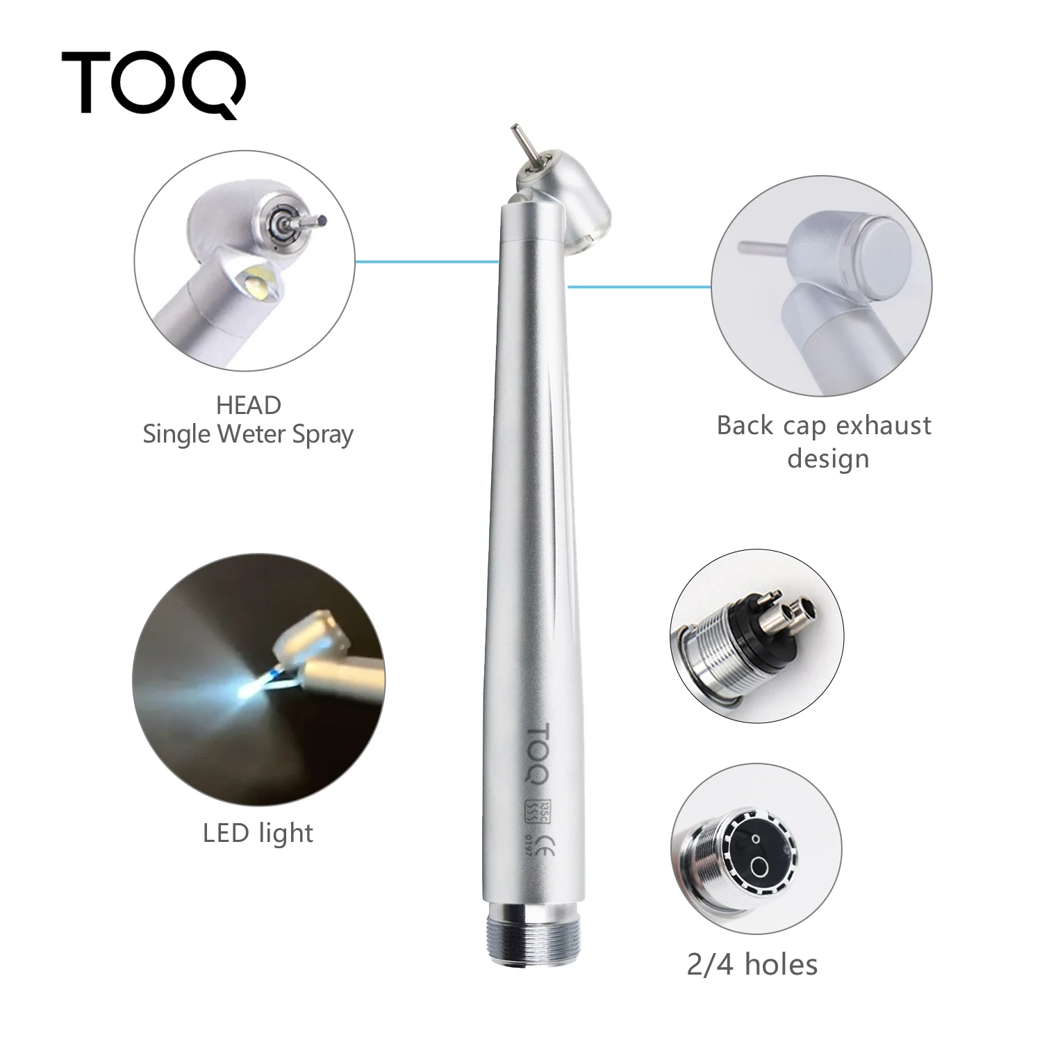 Pieza de mano Dental LED de alta velocidad, generador electrónico, cabezal pequeño integrado, botón pulsador, pulverizador de agua individual, 45 grados