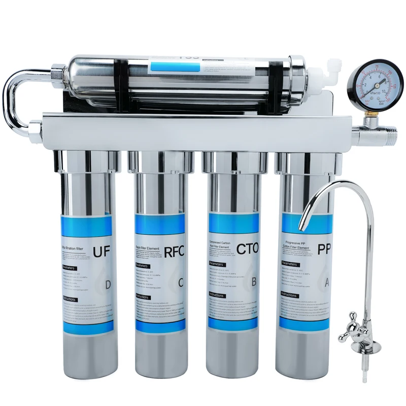 Purificador de agua de ultrafiltración para cocina doméstica con grifo, sistema de filtro de agua purificador de agua de grifo de bebida directa de acero inoxidable