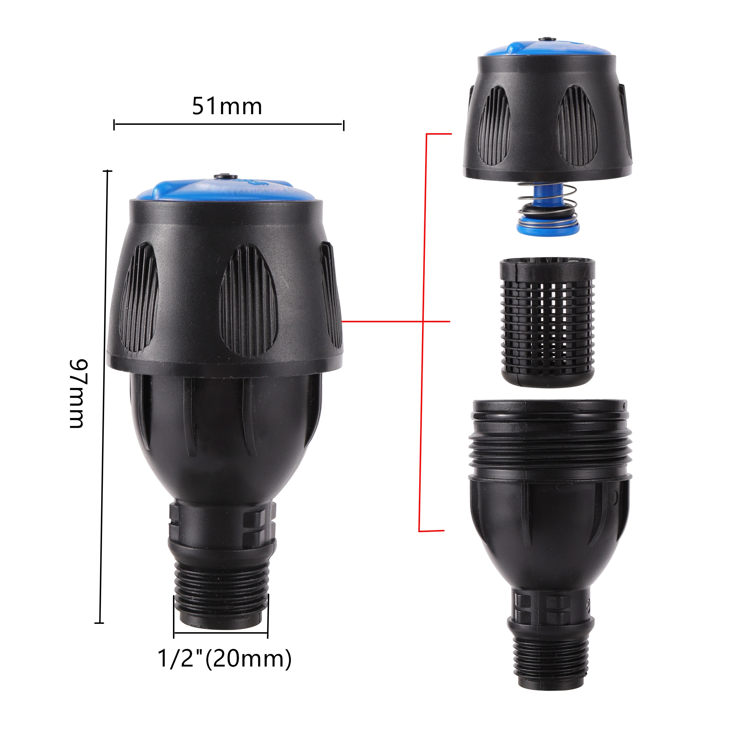 350~650 L/H 360 °   Aspersor giratorio de larga distancia para agricultura con rosca macho de 1/2 ", aspersores de riego para césped y jardín