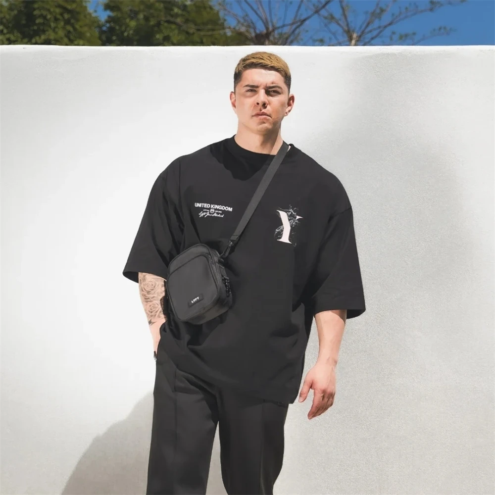 LYFT 2024 camisetas deportivas de verano para hombre, camiseta de entrenamiento físico al aire libre, camiseta de moda de algodón elástica para correr, camiseta de manga corta para gimnasio