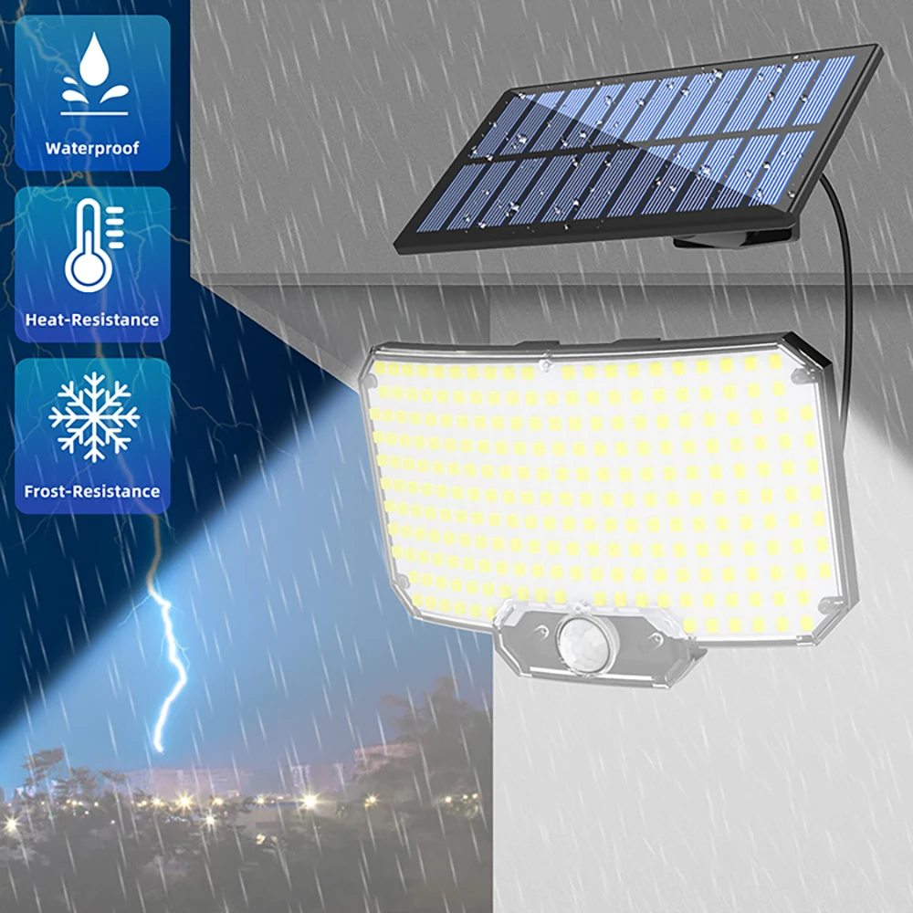 234/318/348 luces solares LED 3 modos de trabajo Sensor de movimiento súper brillante al aire libre IP65 impermeable luces de seguridad de pared de inundación patio