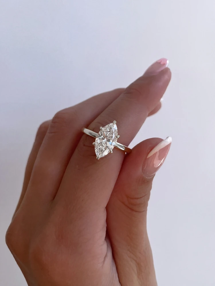 Anillo Moonla de Plata de Ley 925 clásico con circonita marquesa de 1-3 quilates para mujer, joyería fina de alta calidad para fiesta de compromiso
