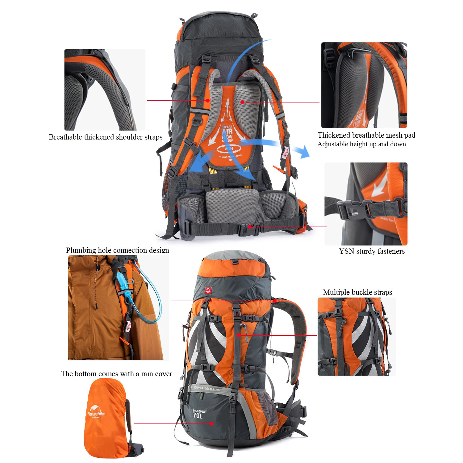 Naturehike-mochilas de senderismo de 70L para exteriores, bolsa de escalada impermeable de gran capacidad para hombre y mujer, mochila de viaje para acampar Bushcraft