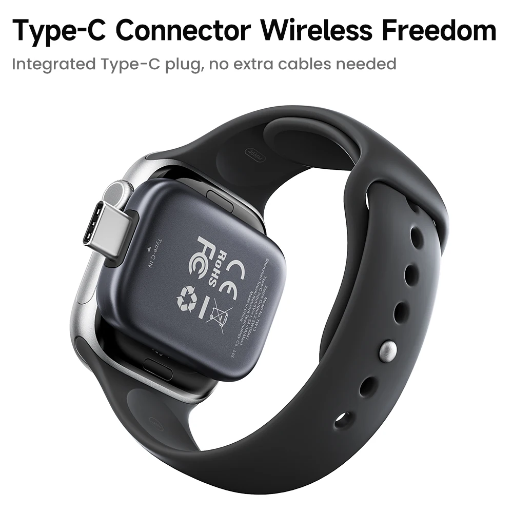 Cargador inalámbrico Toocki TW13 de 2,5 W para iWatch S1-S11 SE 2-3 Ultra 1-3, cargador inalámbrico magnético portátil tipo C para Apple Watch