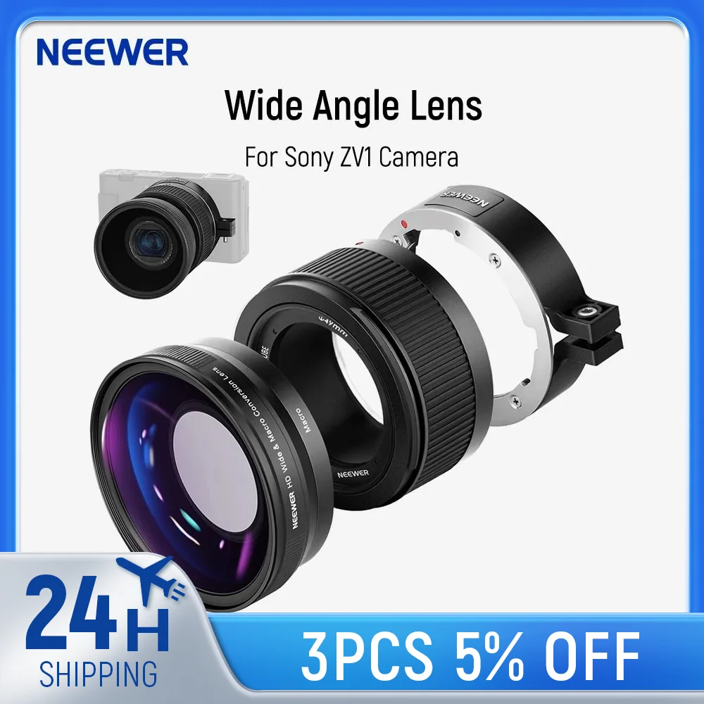 Neewer lente gran angular para cámara Sony ZV1 2 en 1 18mm HD gran angular y lente adicional Macro 10x con tubo de extensión