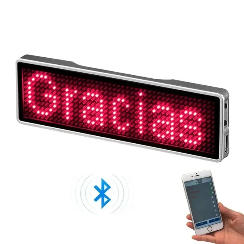 Insignia LED Digital recargable con Bluetooth, tablero de mensajes défilante programable DIY, Mini pantalla LED, etiqueta de nombre LED