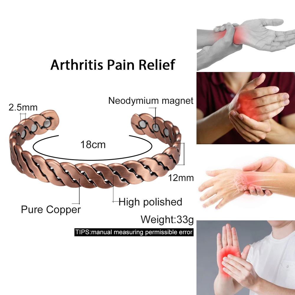 Pulseras de Cobre Puro Vinterly, Trenzadas a Mano, Ajustables de 12 mm, Joyería Magnética de Alta Energía para la Salud, Brazalete Redimensionable