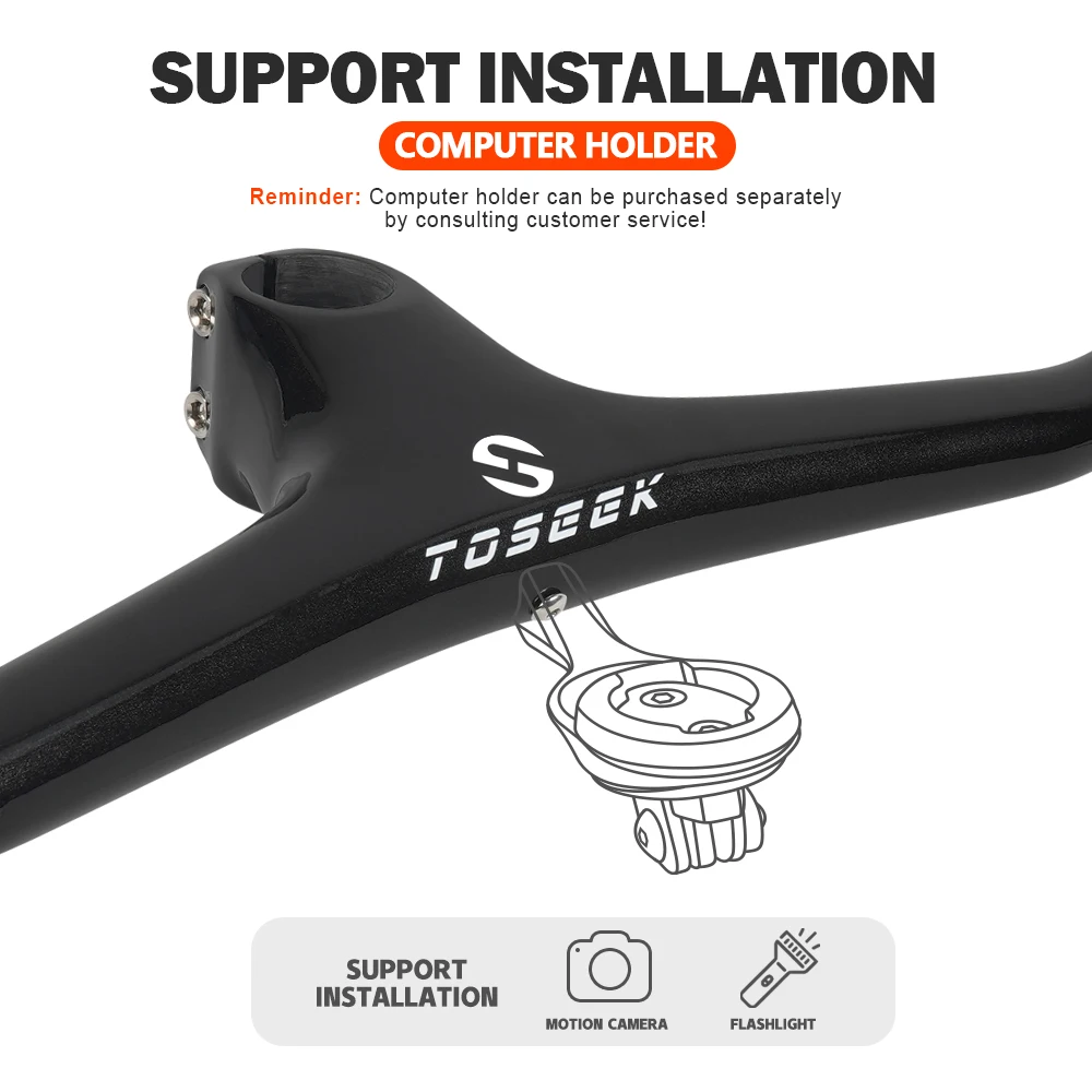 TOSEEK-Manillar y vástago TSL180 para bicicleta de montaña, manillar integrado de carbono de 10 grados, 260g, Width780-70/80/90/100/110mm