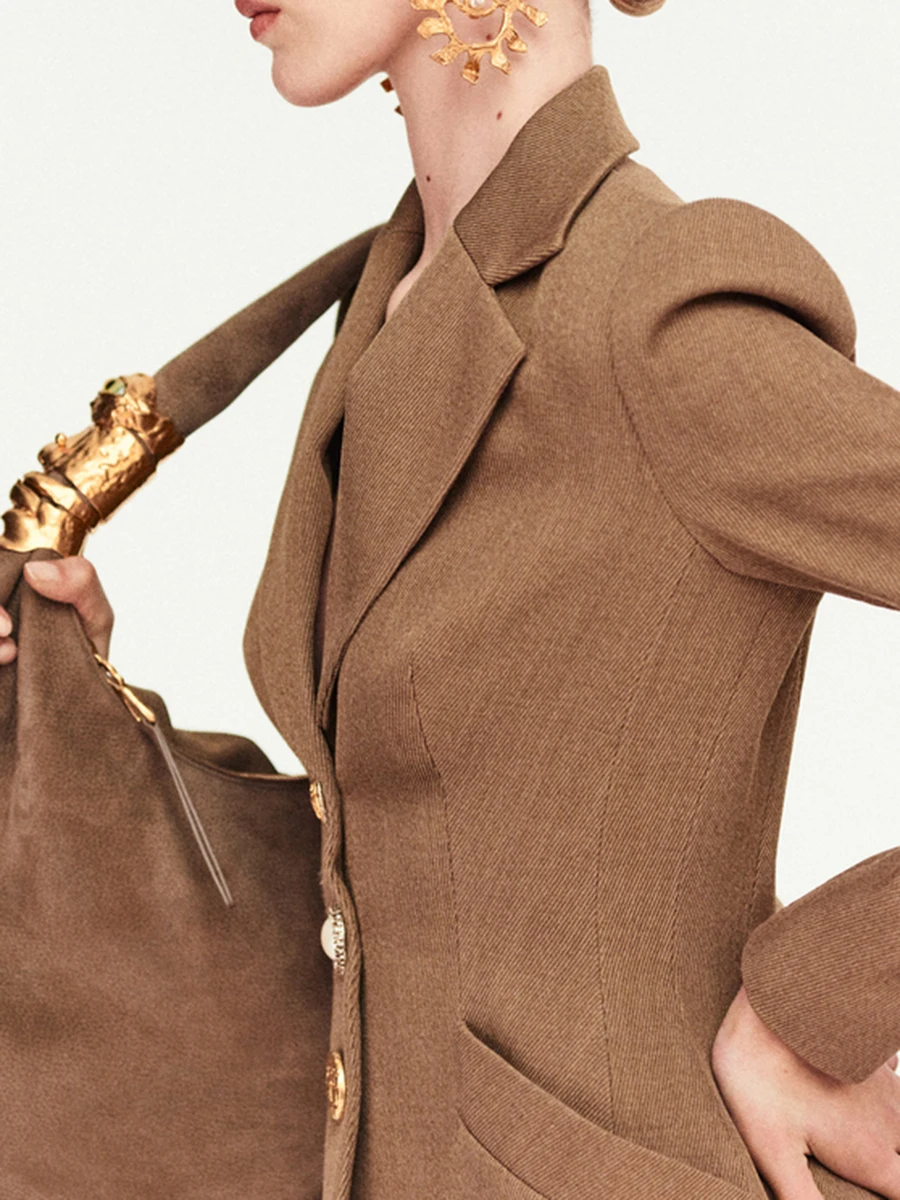 TWOTWINSTYLE, chaquetas cortas empalmadas de un solo pecho a la moda para mujer, solapa, manga larga, Túnica, chaqueta con temperamento, ropa femenina