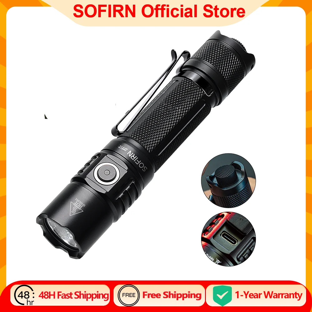 Sofirn SP35T 3800lm linterna táctica 21700 potente luz LED USB C antorcha recargable con doble interruptor indicador de alimentación ATR