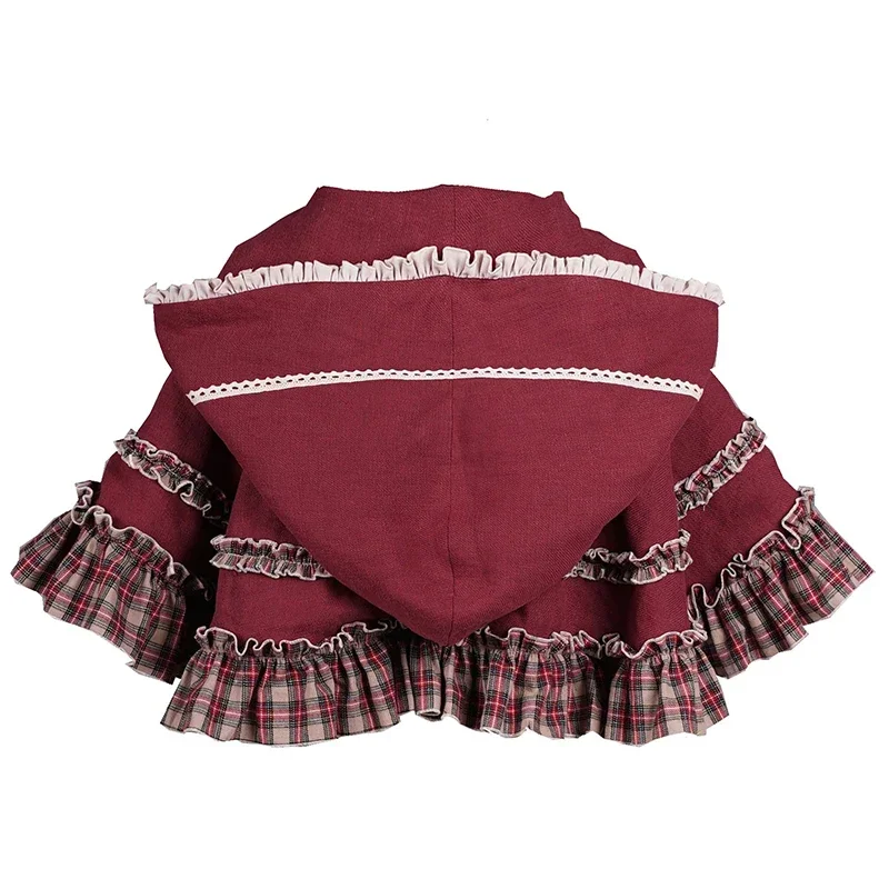 2025 caliente dulce chica Lolita vestido de mujer Vintage Patchwork vestidos rojos con capa lindo femenino Bing Cosplay Caperucita Roja
