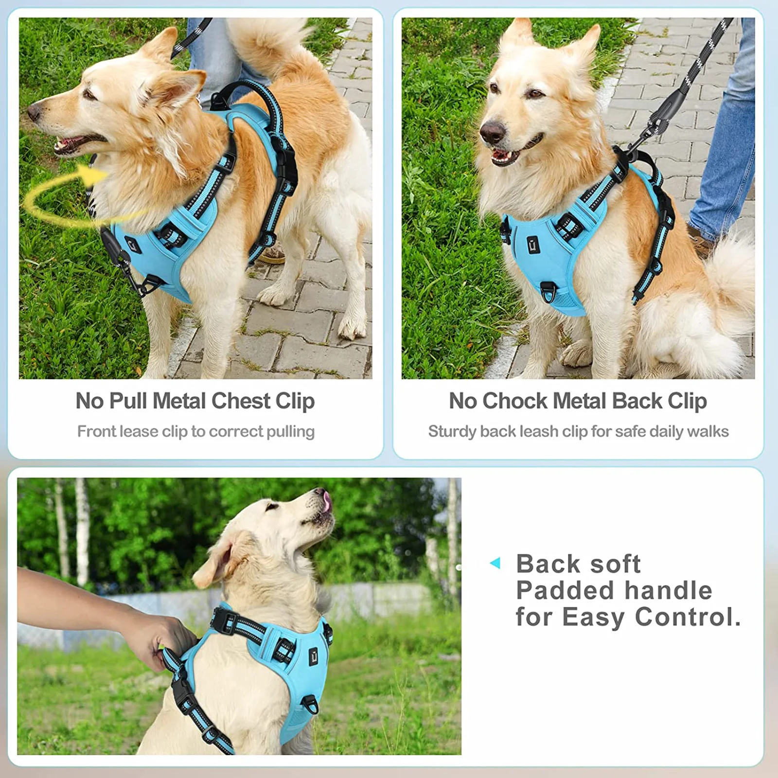 Arnés sin tirones para perro, chaleco acolchado suave ajustable para mascotas con mango de fácil Control