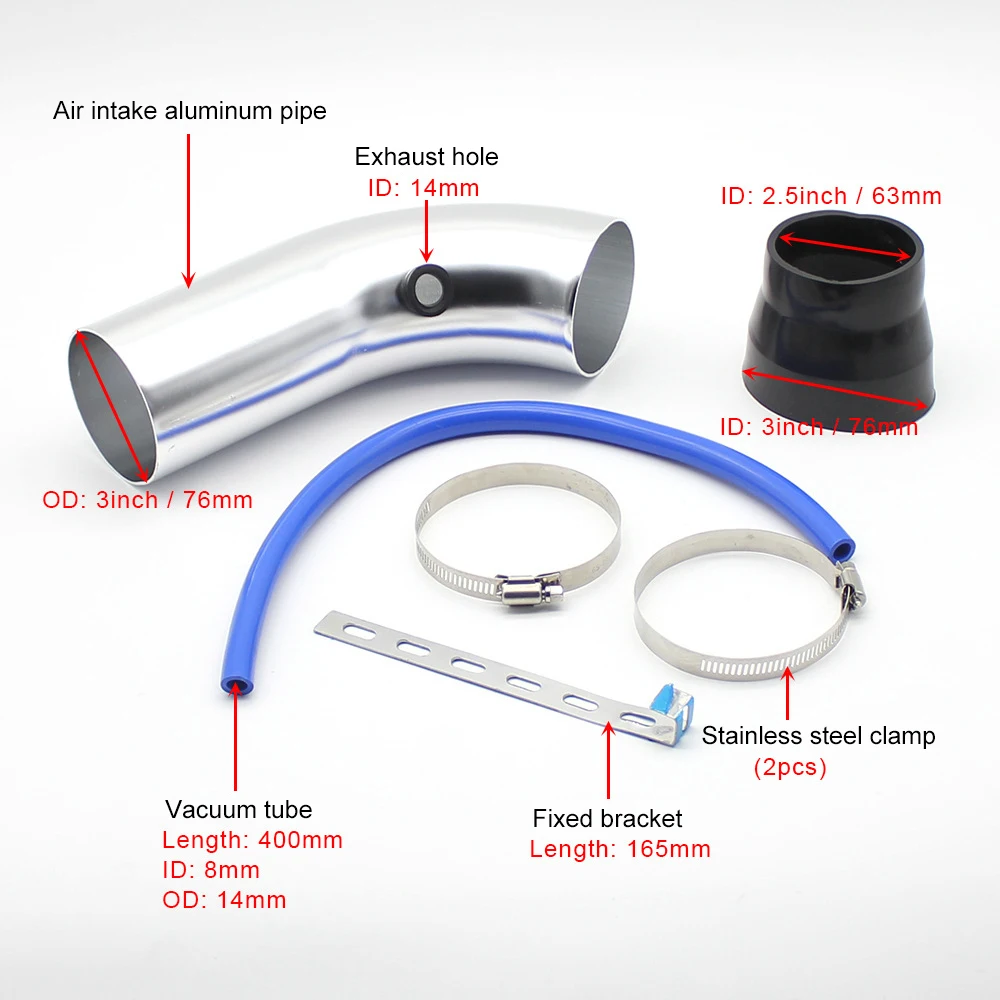 Filtro de aire con cabeza de seta de invierno reacondicionado para coche, 76mm, filtro de tubo de entrada, filtro de aire frío de alto flujo, Kit de tubería de aluminio