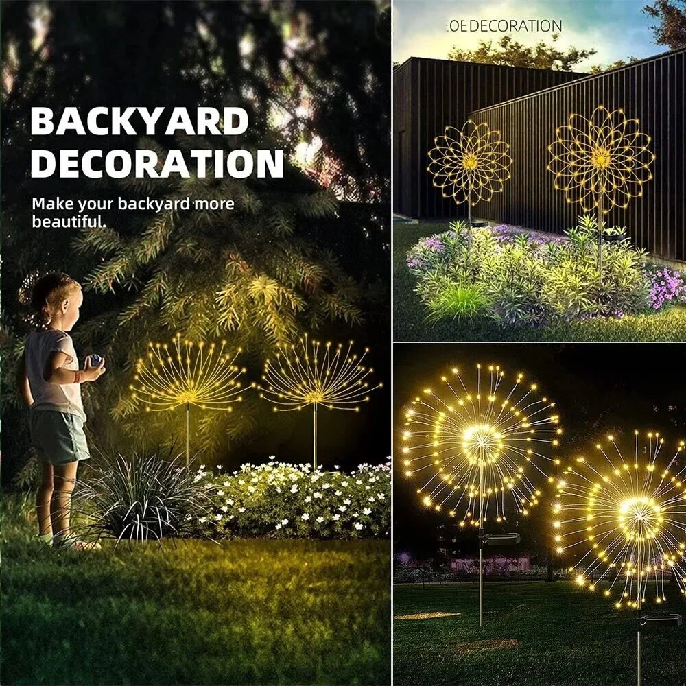 Luces LED solares de fuegos artificiales para decoración de jardín, luces de hadas impermeables para exteriores, lámpara de césped de diente de león para decoración de césped y paisaje de jardín