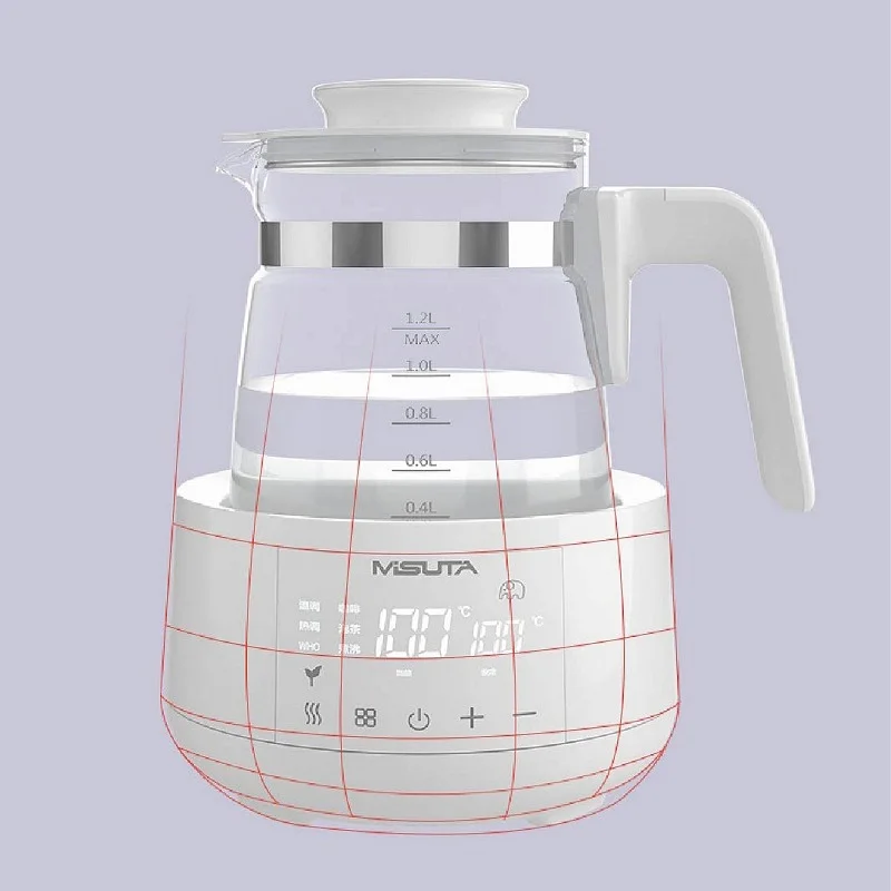 Hervidor de vidrio con regulador de leche inteligente de temperatura constante de 1200ml, hervidor eléctrico de leche en polvo para bebé, calentador de leche multifuncional de 220V
