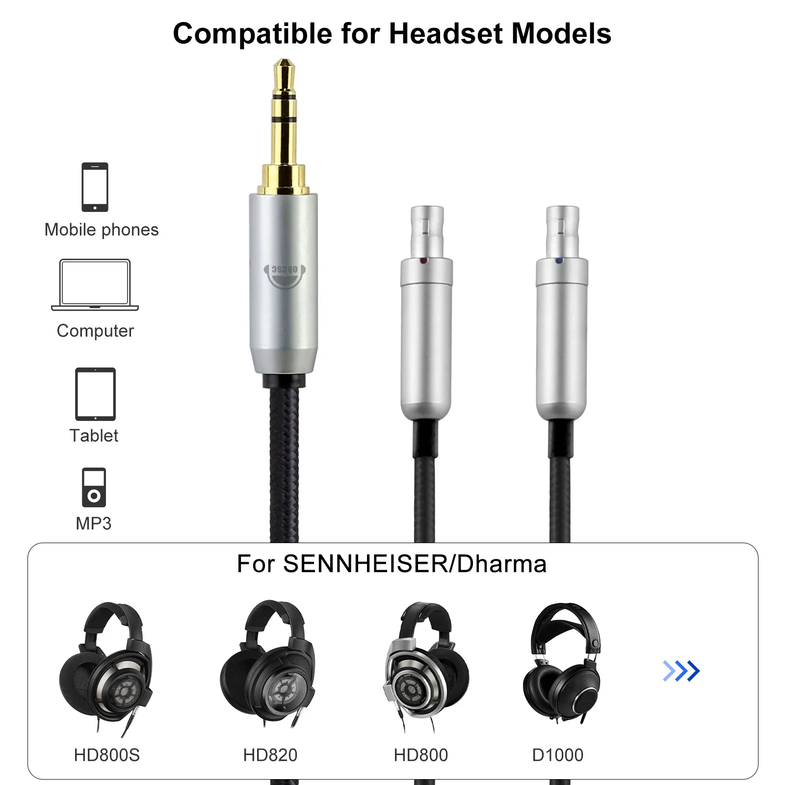 OKCSC-Cable HiFi XLR de 4,4mm, 3,5mm, 2,5mm, 6,35mm, enchufe de 2m/200cm para auriculares Sennheiser HD800S HD820 HD800 HD820S Dharma D1000