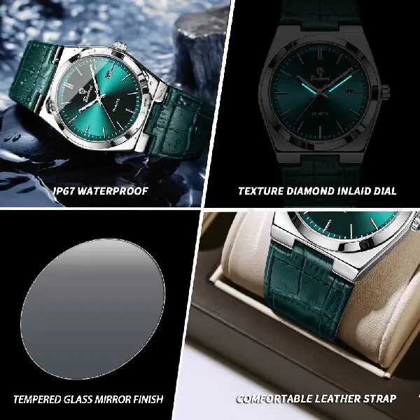 Relojes de Pulsera de Cuarzo de Lujo BINBOND, Luminosos, Resistentes al Agua, con Fecha Automática, Reloj de Hombre para Negocios, Deportes, Moda Casual, Reloj de Cuero