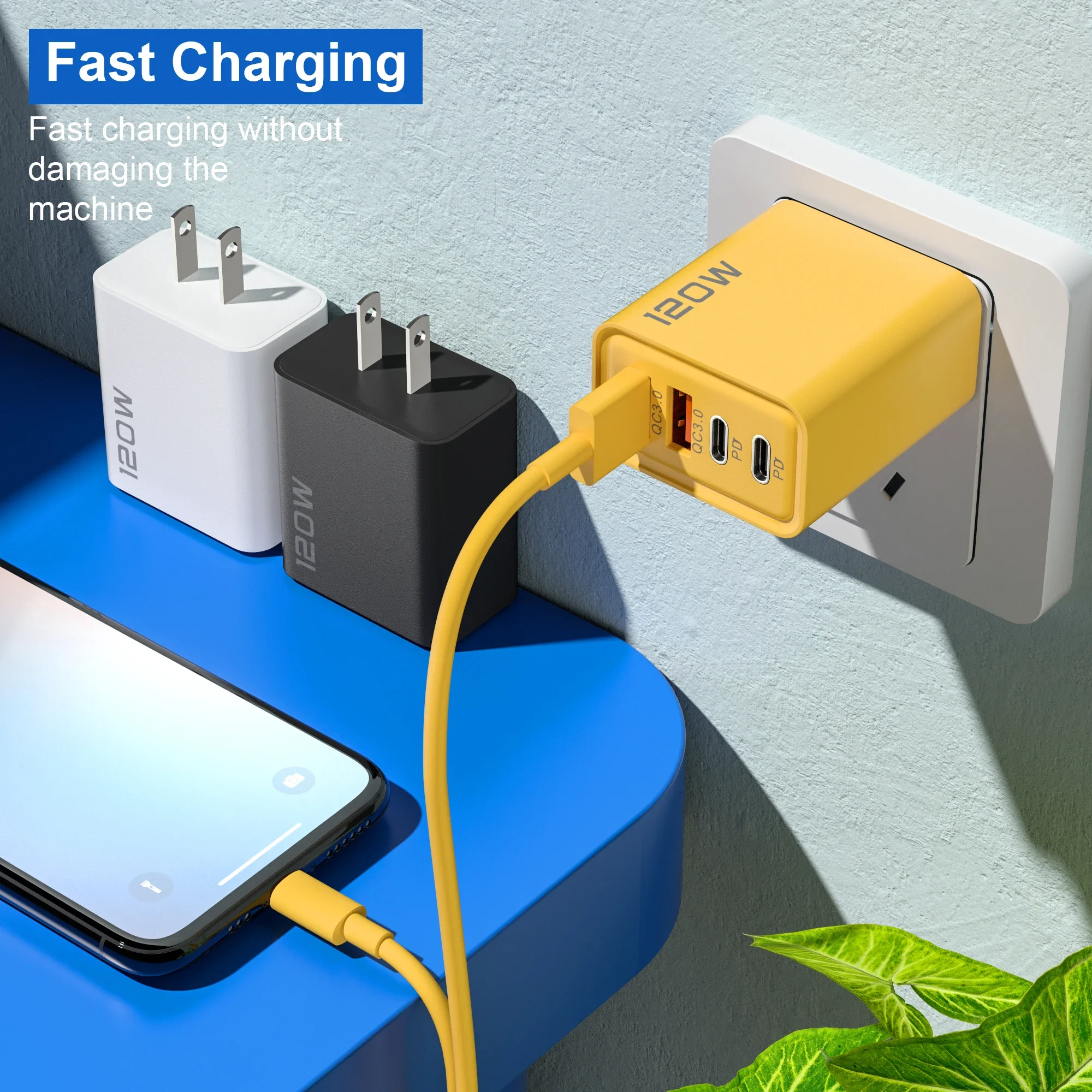 Cargador USB-C de 120W con 4 Puertos, Carga Rápida PD 3.0, Cargador de Teléfono Tipo-C, Adaptador de Carga Rápida para iPhone 17, 16, 15, Xiaomi, Samsung