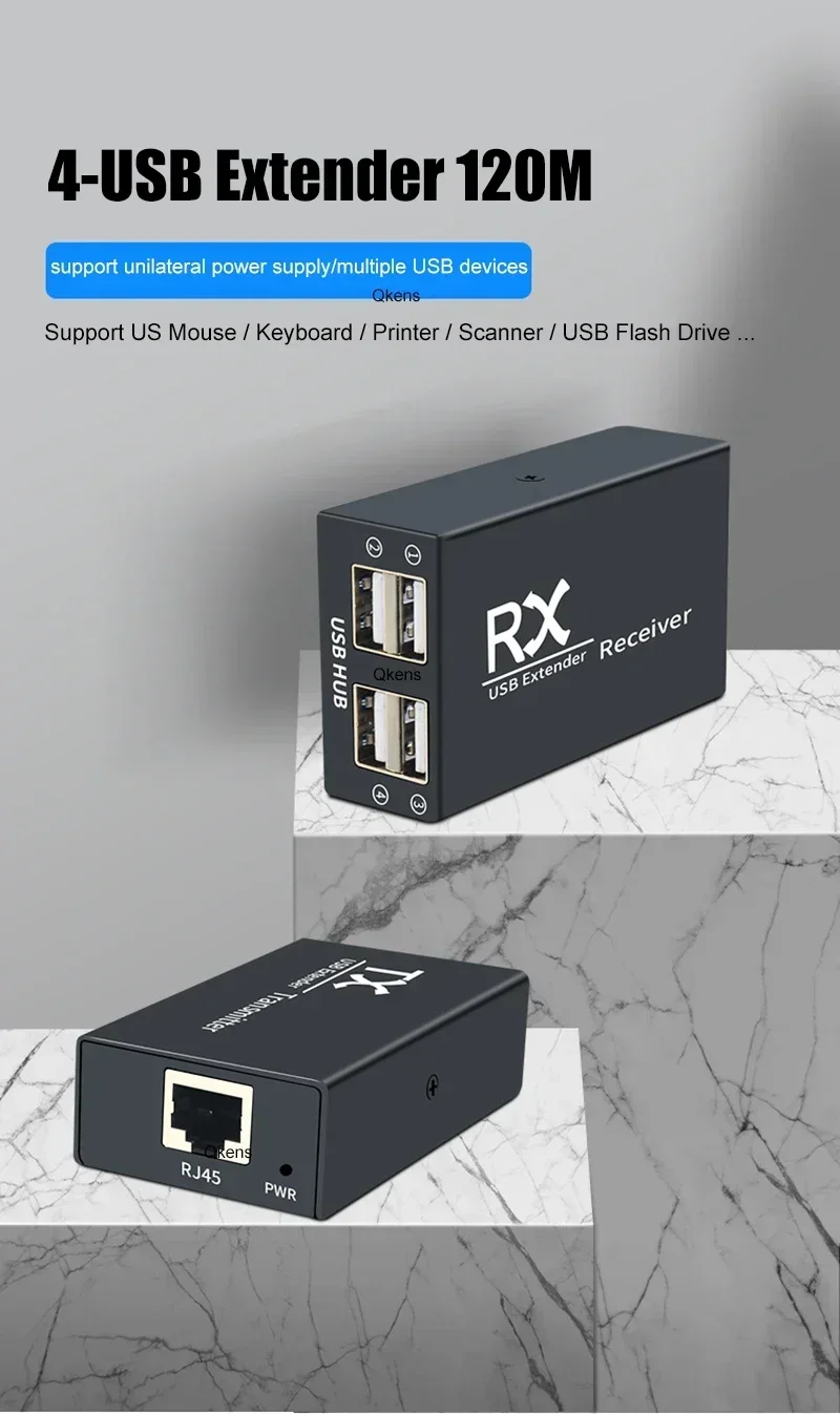 Extensor USB de 4 puertos, Cable RJ45 Ethernet CAT6, transmisor y receptor, Kit para ratón, teclado, escáner de impresora, 120M