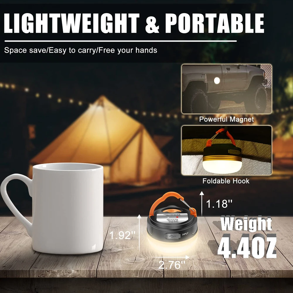 Linterna de Camping de alta potencia de 10W, lámpara para tiendas de campaña, 1200mah, recargable por USB, luces portátiles para acampar, lámpara colgante nocturna para senderismo al aire libre