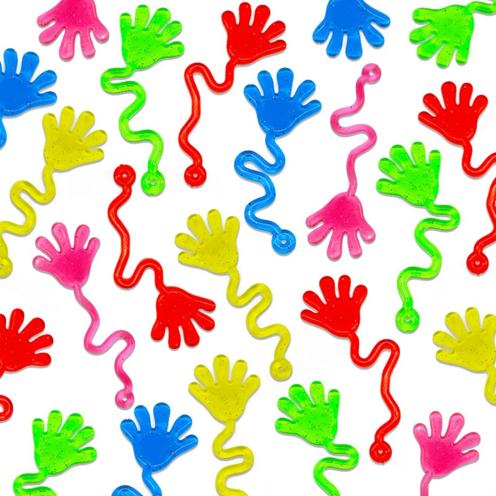 12 Uds. Para niños y adultos, manos adhesivas con purpurina, Mini juguetes sensoriales elásticos para aliviar el estrés, suministros para recuerdos de fiesta, rellenos de bolsas de regalos