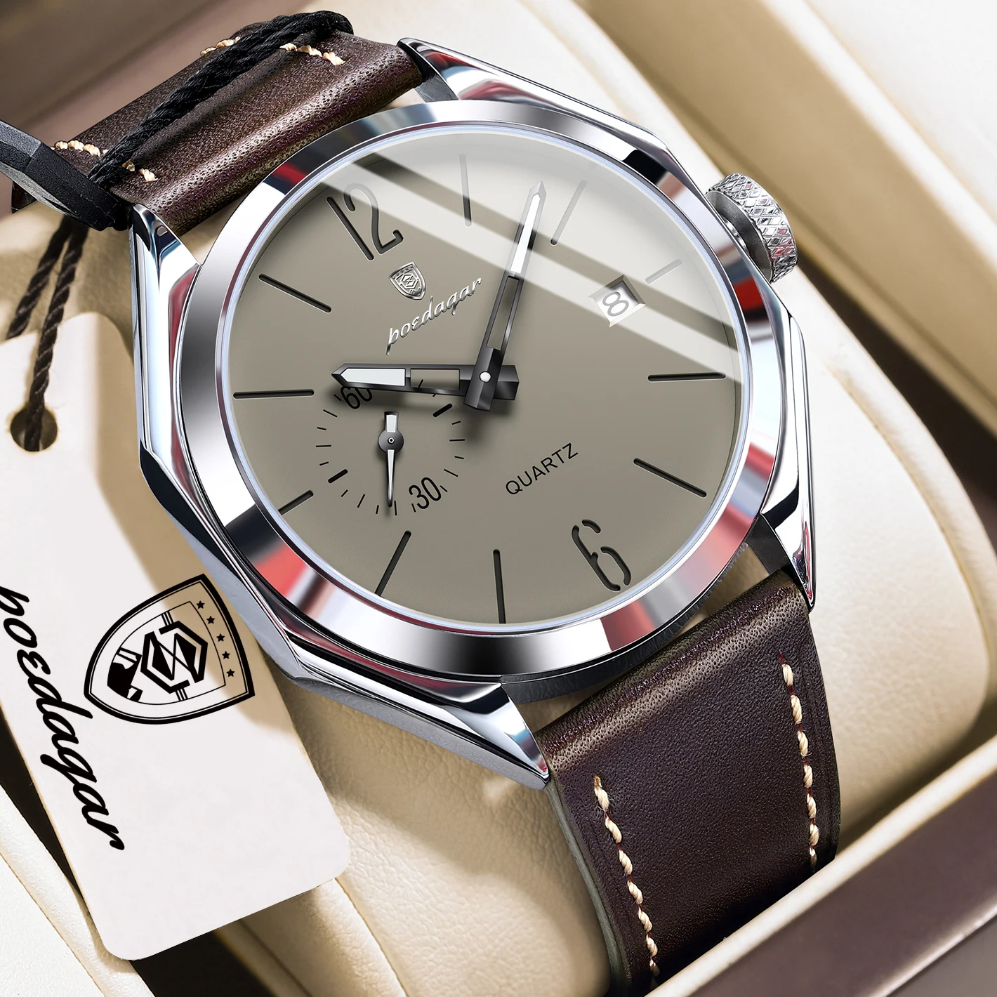 Reloj de Pulsera POEDAGAR Original para Hombre, Diseño Moderno, Correa de Cuero, Cuarzo, Estilo Ejecutivo, Resistente al Agua, Luminoso, con Fecha, Elegante