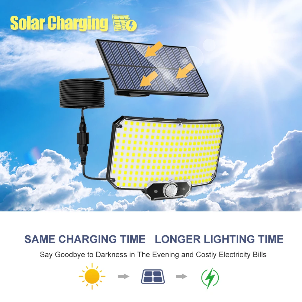 234/318/348 luces solares LED 3 modos de trabajo Sensor de movimiento súper brillante al aire libre IP65 impermeable luces de seguridad de pared de inundación patio