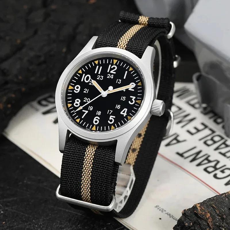 Militado ML05 38mm reloj militar Miyota 2035 movimiento cúpula cristal de zafiro C3 verde luminoso 10Bar relojes Vintage impermeables