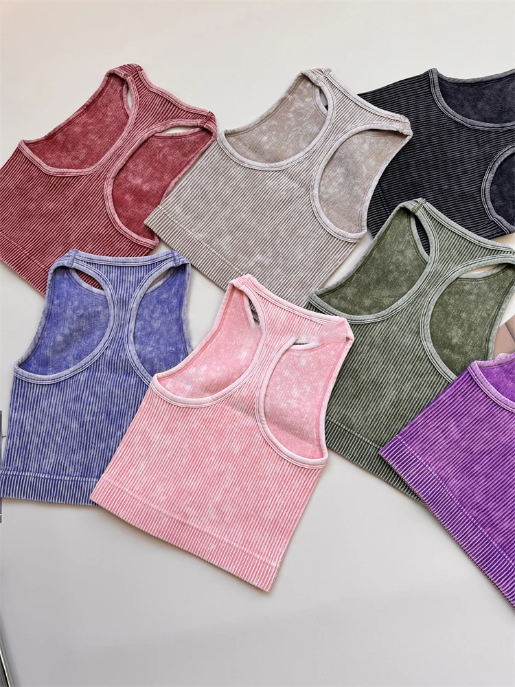 Top de Yoga sin costuras para mujer, Top corto sin mangas deportivo para Fitness, gimnasio, correr, entrenamiento