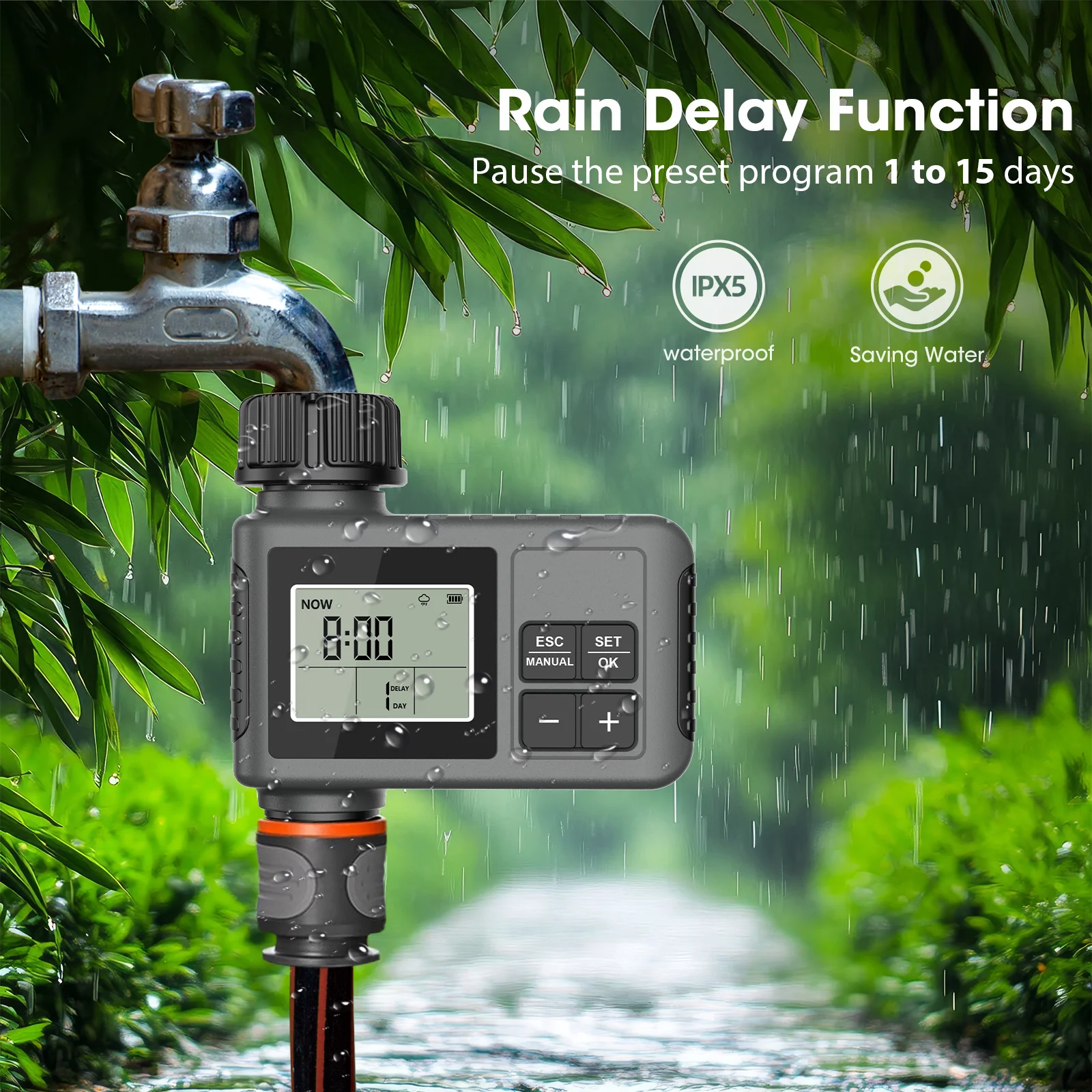 Temporizador de agua automático Insoma, sistema de riego inteligente, temporizador de aspersor, equipo programador de jardín, pantalla LCD IPX7