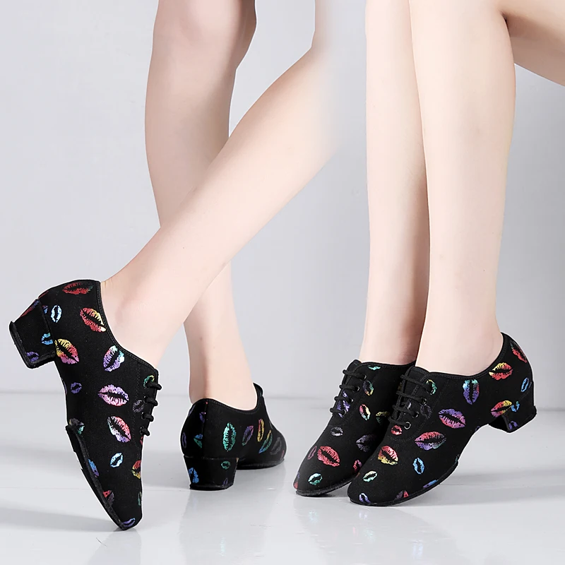 CLYFAN-zapatos de baile latino con cordones para práctica de salón de baile con punta cerrada, zapatos de Ballet modernos para enseñanza de baile de Salsa y niñas