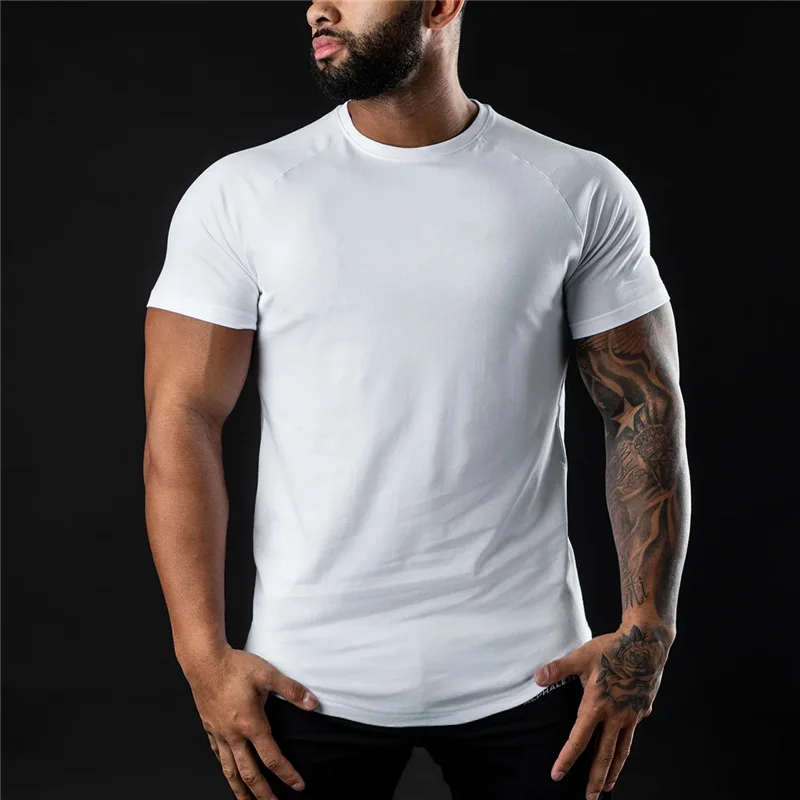 Camiseta lisa de gimnasio para hombre, ropa deportiva de verano, camiseta de manga corta con cuello redondo, camiseta ajustada de algodón, camisetas de entrenamiento para culturismo