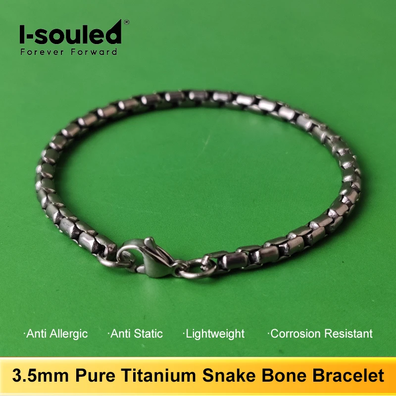Pulsera unisex de hueso de serpiente de titanio puro de 3,5 mm: antialérgico, antiestático, ligero, resistente a la corrosión