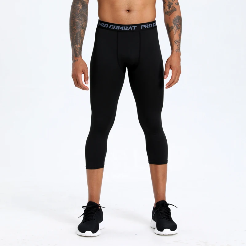 Mallas deportivas de baloncesto para hombre, leggings de compresión transpirables de secado rápido, pantalones capri de entrenamiento para correr, baloncesto, 3/4