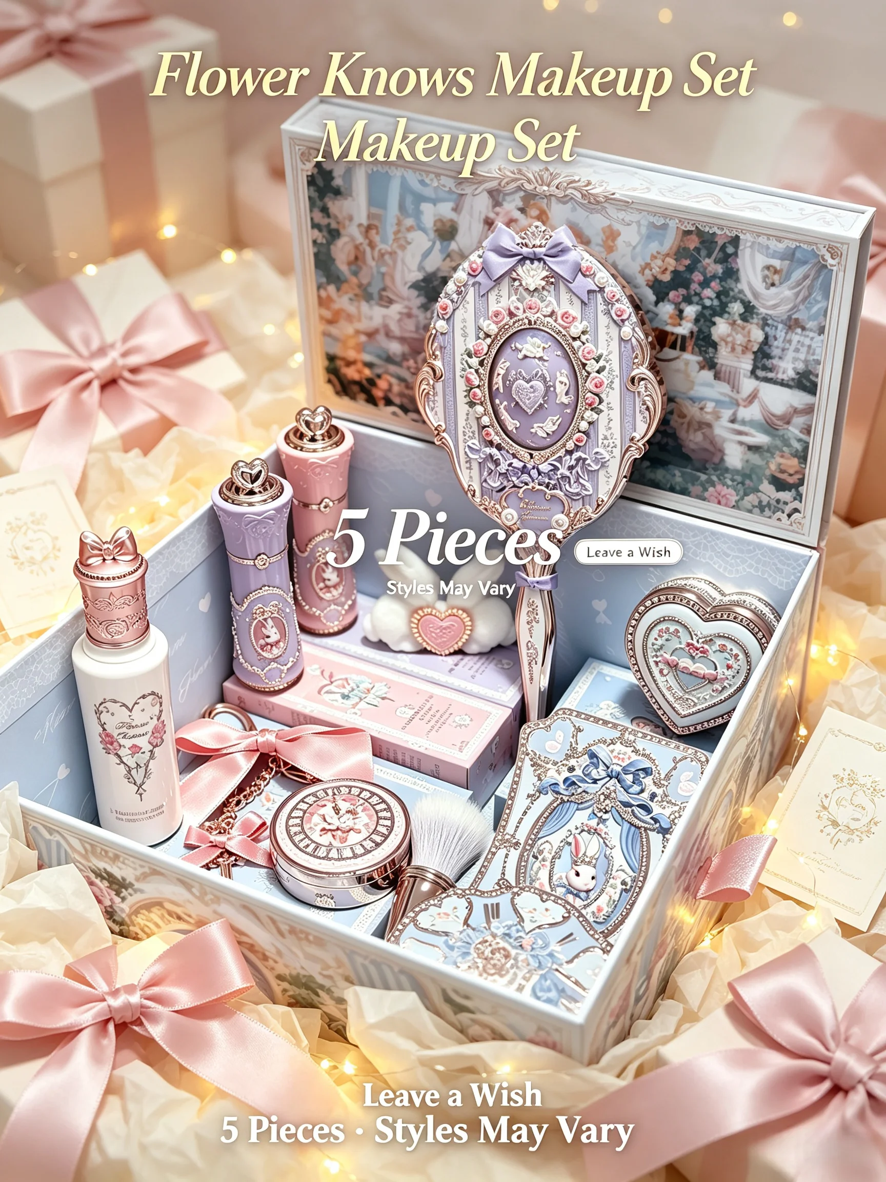 Flower Knows - Set de Regalo de Maquillaje Completo de 5 Piezas, Brillo Labial, Sombra de Ojos, Rubor, Iluminador, Cosmético Diario para Mujer, Regalo de Cumpleaños o Festividades