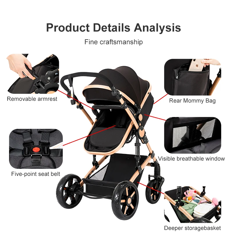 Sistema de viaje para bebé 3 en 1, cochecito y silla de paseo con asiento para automóvil, estructura ligera, plegable y compacto, posición alta, ruedas amortiguadoras, asiento reversible, respaldo de múltiples posiciones, capota extensible, protección UV, cesta de almacenamiento espaciosa.