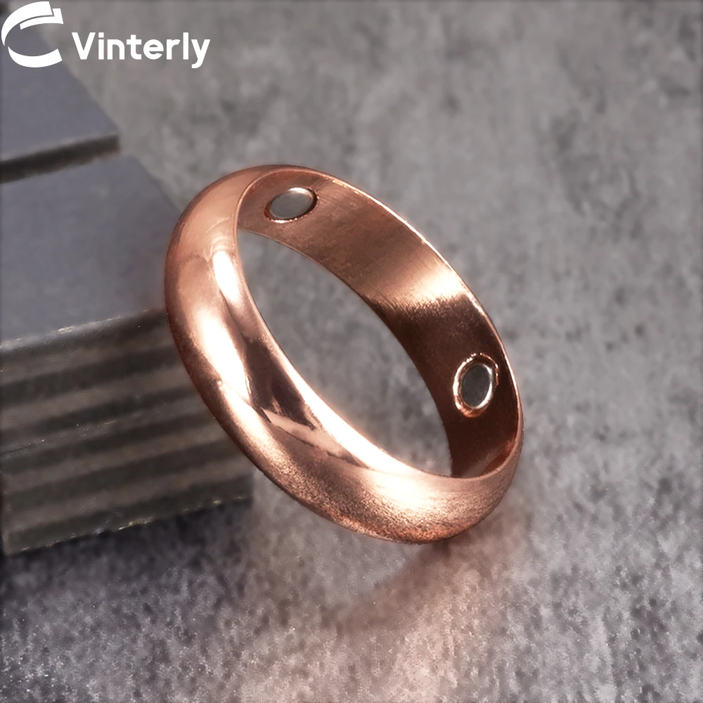 Anillos magnéticos de cobre puro Vinterly para mujeres y hombres, brazalete abierto con energía saludable de 6mm, joyería ajustable, imán alto redimensionable