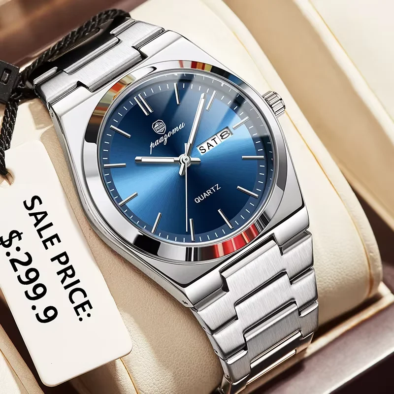Reloj de Lujo para Hombre Marca PAAZOMU, Relojes de Alta Calidad para Estudiantes, Reloj de Cuarzo de Acero Inoxidable con Fecha para Hombres y Jóvenes, Reloj Hombre