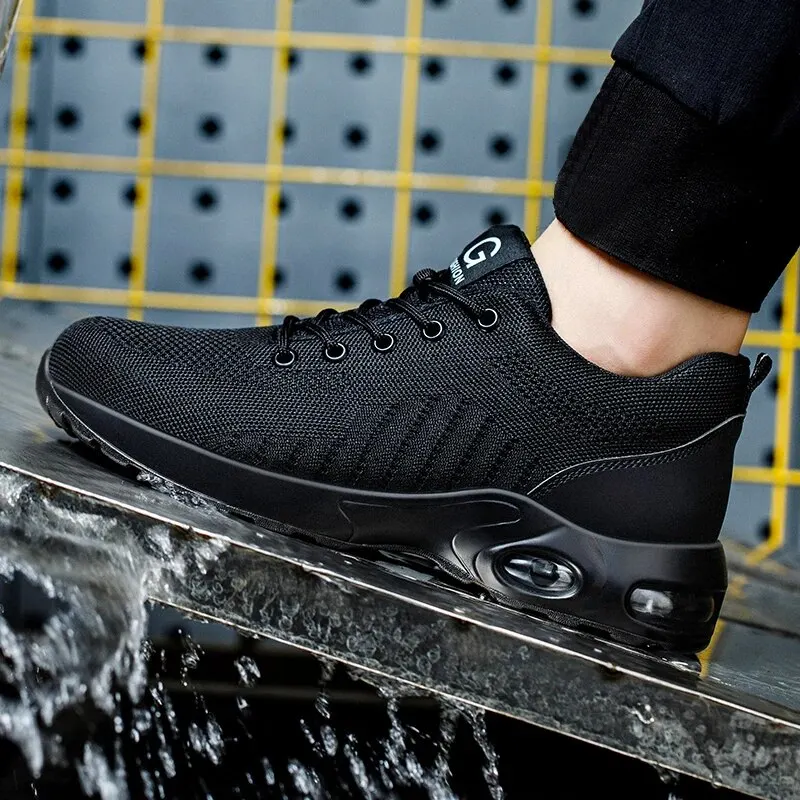 Zapatos de seguridad con amortiguación de aire para hombres y mujeres, zapatillas de trabajo transpirables, zapatos con punta de acero, zapatos protectores de seguridad ANTIPERFORACIONES